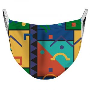 Muted Primary Pattern Reusable Double Layer Cloth Face Mask and Covering
